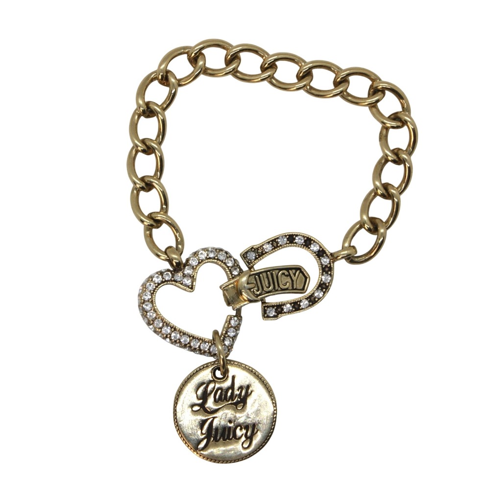 Vintage 2008 Juicy Couture Lady Juicy Bracelet Rhinestone Heart Horseshoe